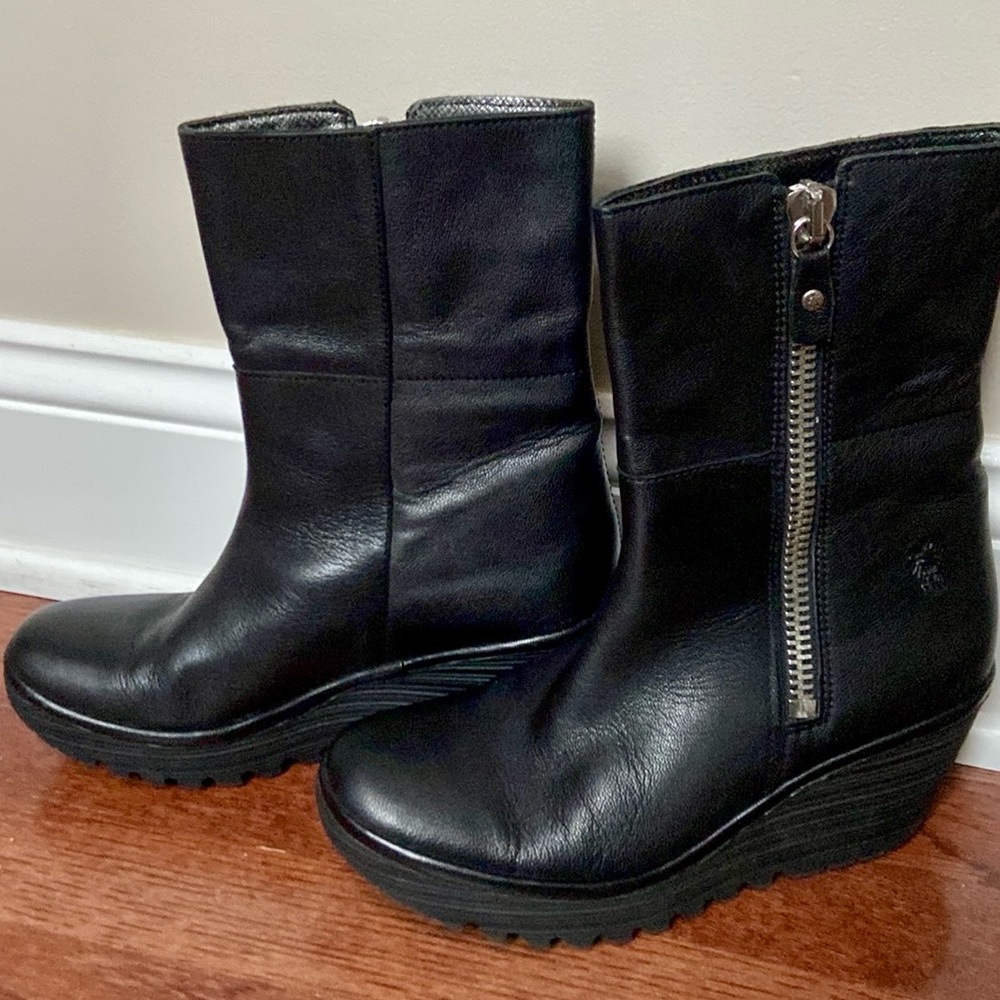 FLY London Yex Leather Fold-over Wedge  Boots - Picture 5 of 16